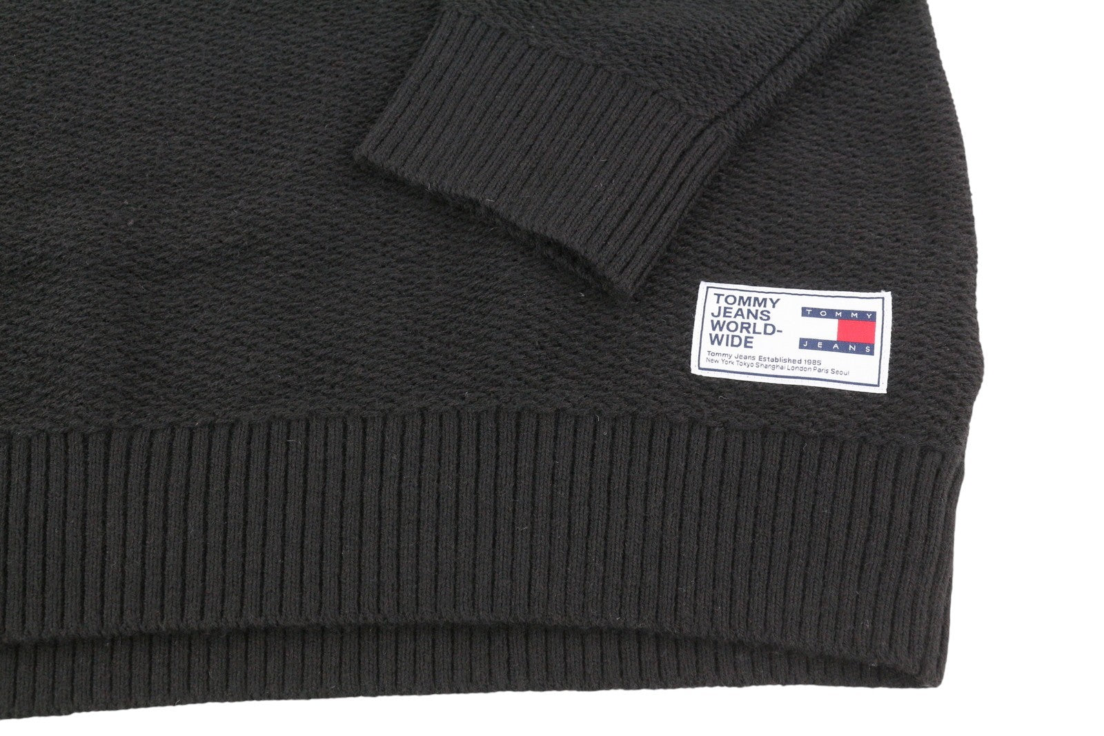 Tommy Jeans Req Structured Men Jumper M Black Waffle-Knit Crew Neck Pull On