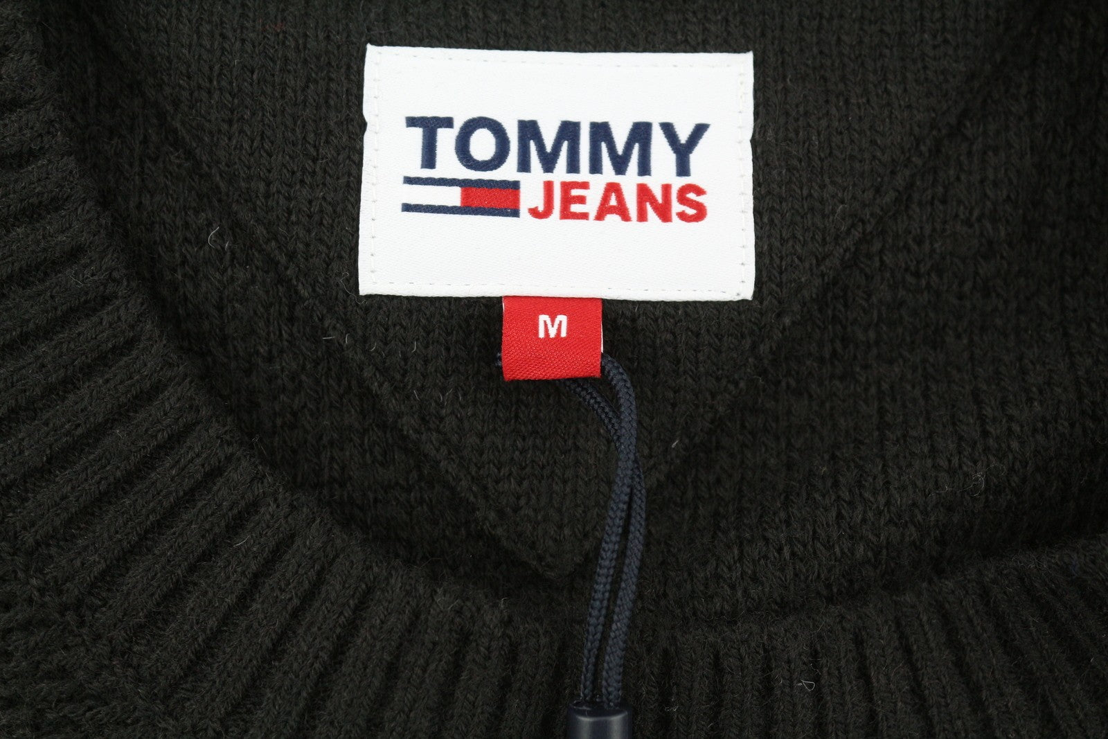 Tommy Jeans Req Structured Men Jumper M Black Waffle-Knit Crew Neck Pull On