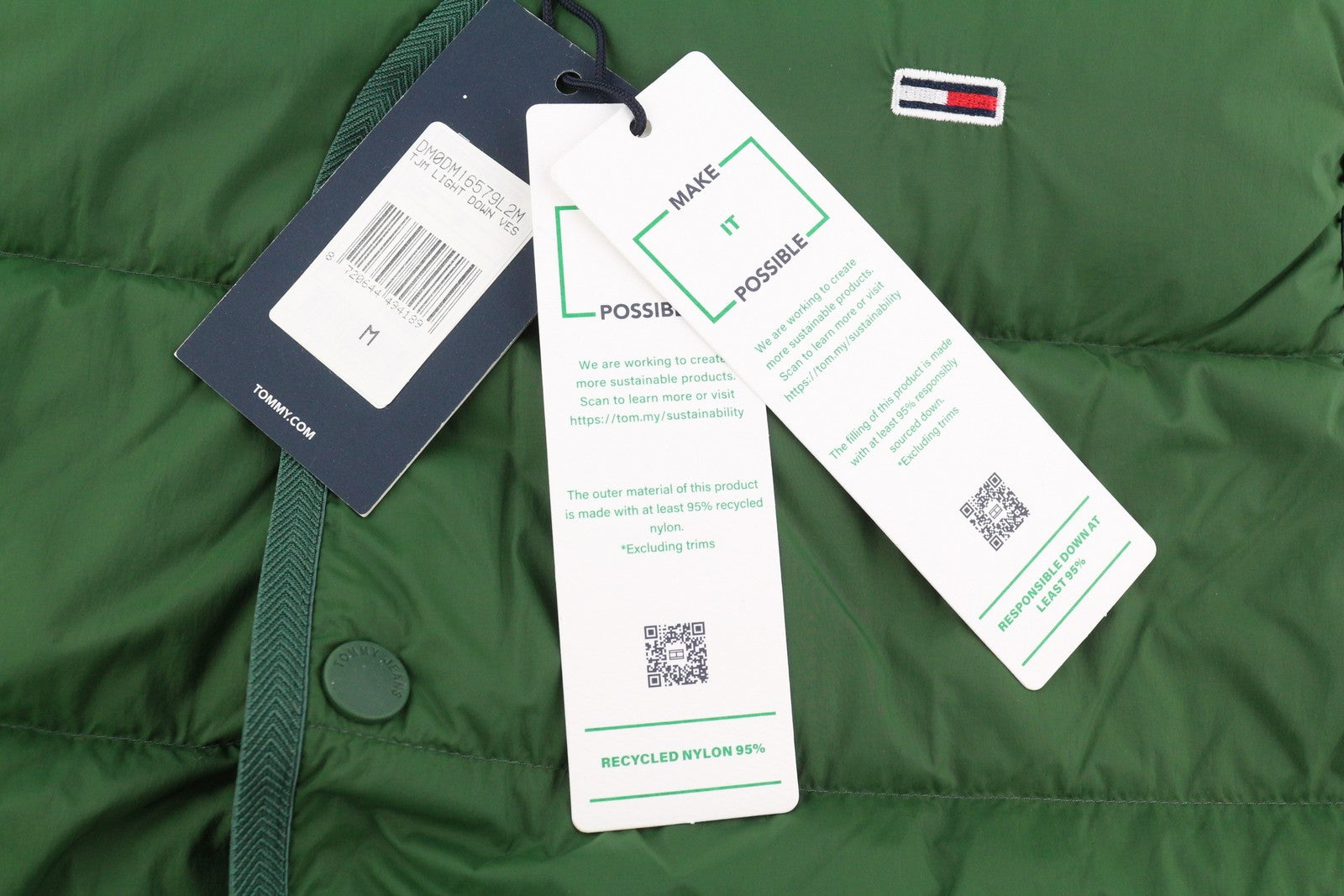 Tommy Jeans Tjm Light Down Men Waistcoat M Green Duck Down Filled RRP149