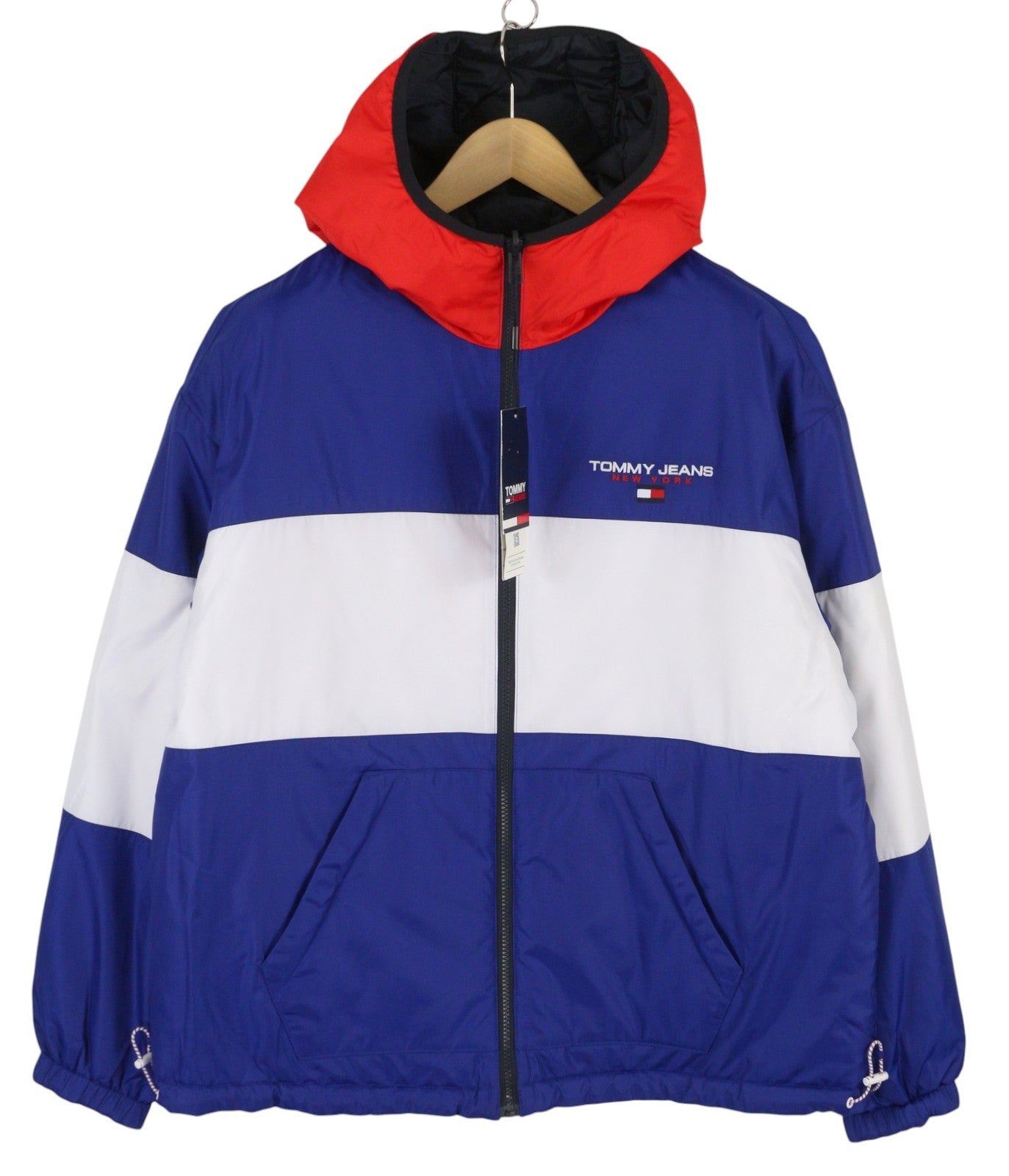 Tommy Jeans Reversible Quilted Men Jacket M Blue Quilted Hooded Zip RRP239