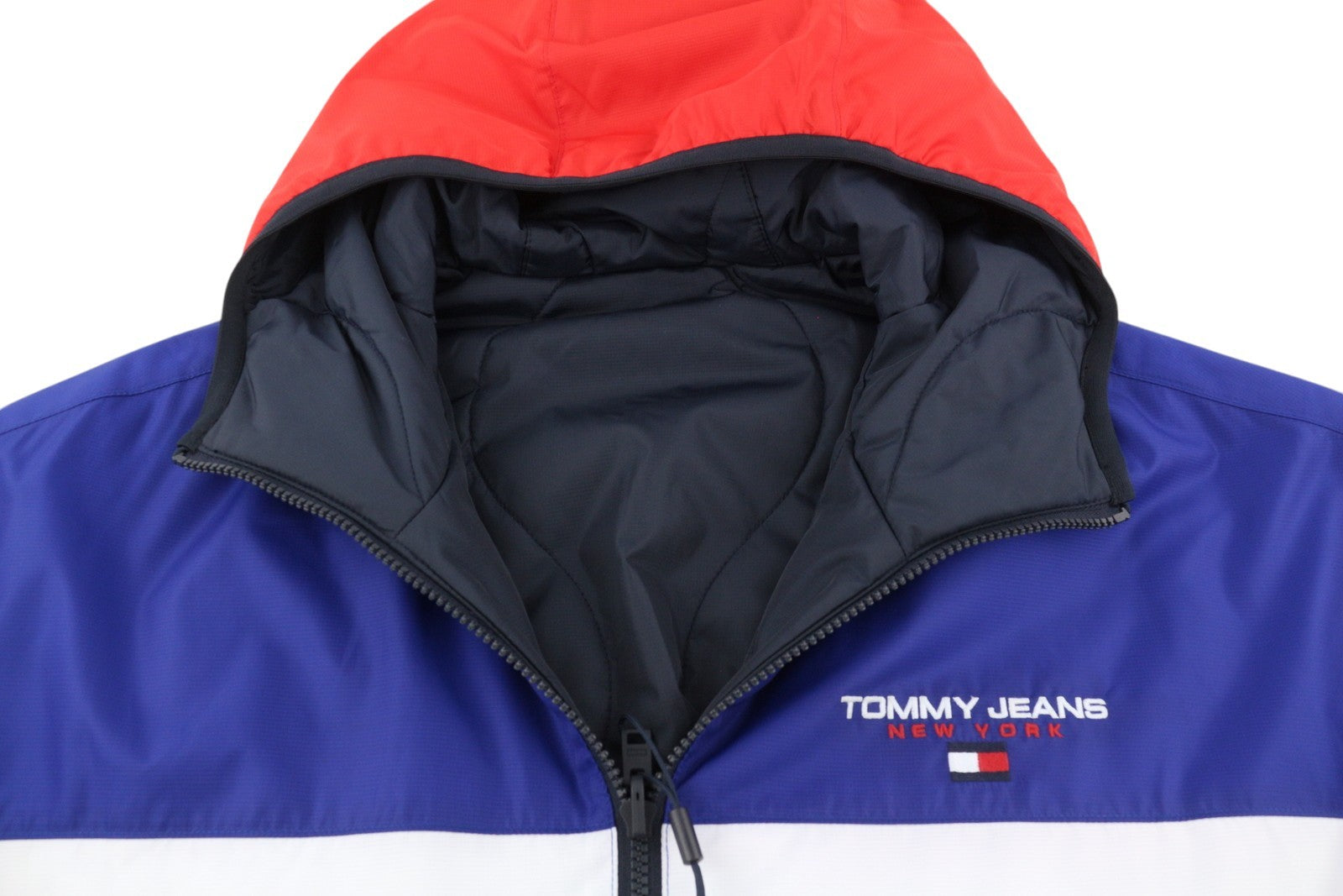 Tommy Jeans Reversible Quilted Men Jacket L Blue Quilted Hooded Zip RRP239