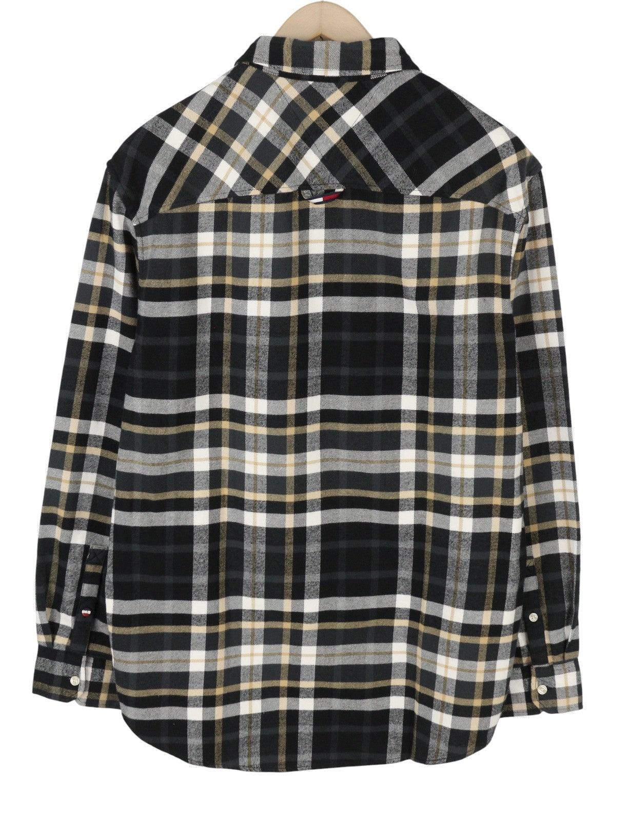 Tommy Jeans Men Shirt M Flannel Plaid Classic Fit Spread Neck Button-Up Logo