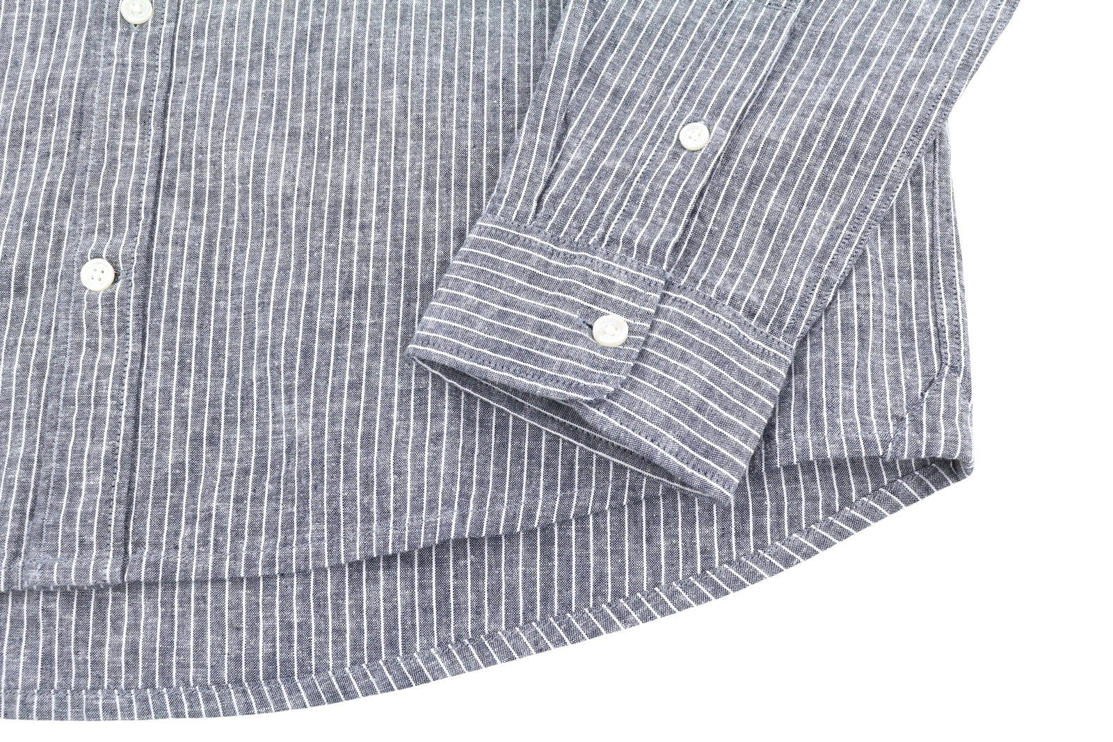 Tommy Jeans Linen Mix Men Shirt L Blue Mandarin Neck Striped Button-Up Casual