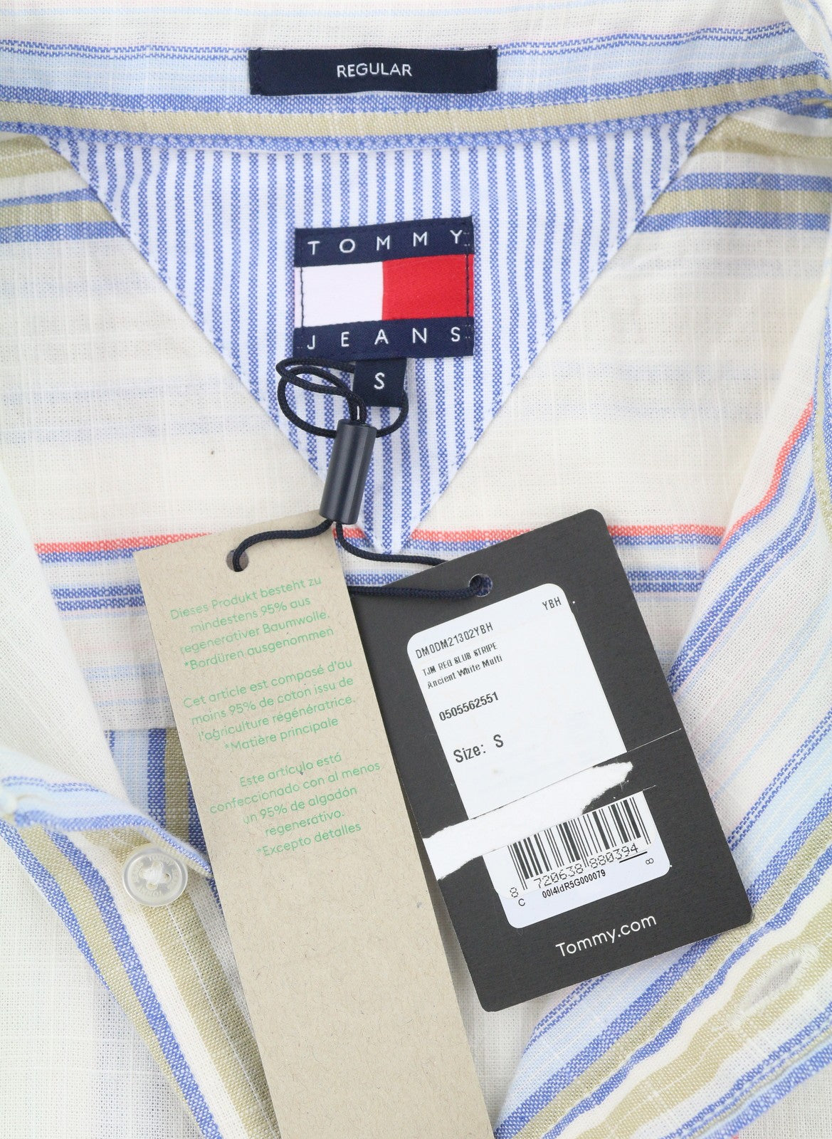 Tommy Jeans Reg Slub Stripe Men Shirt S Colourful Spread Neck Short Sleeve