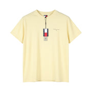 Tommy Jeans Slim Linear Ches Men T-Shirt L Custard Cream Crew Neck Tricot