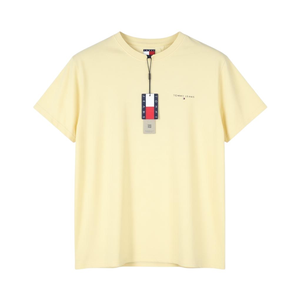 Tommy Jeans Slim Linear Ches Men T-Shirt 2XL Custard Cream Crew Neck Tricot