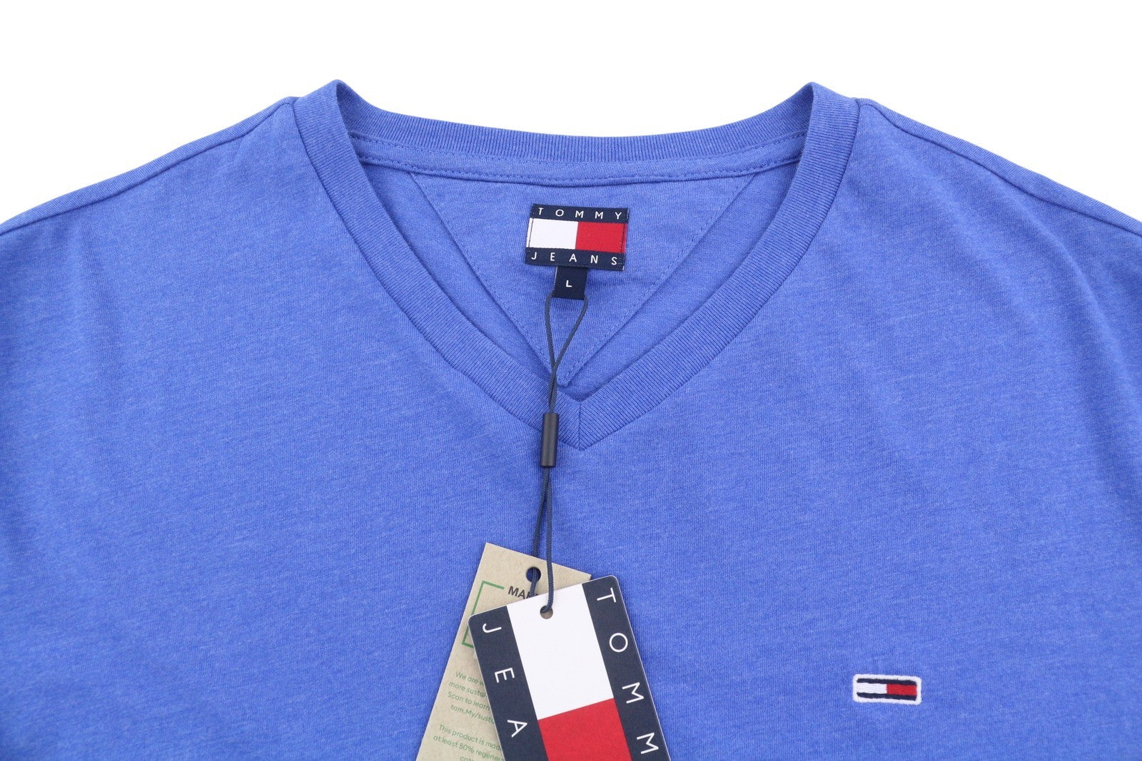 Tommy Jeans Slim Jaspe Men T-Shirt L Blue Melange V-Neck Tricot Short Sleeve