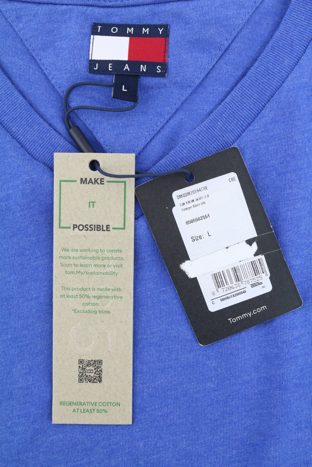 Tommy Jeans Slim Jaspe Men T-Shirt L Blue Melange V-Neck Tricot Short Sleeve