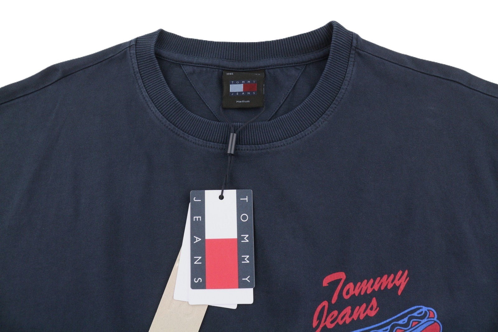 Tommy Jeans Men T-Shirt M Dark Blue Crew Neck Tricot Logo Short Sleeve