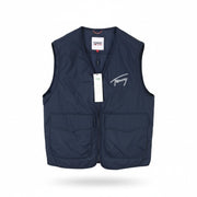 Tommy Jeans Men Waistcoat M Dark Blue Padded Patch Pockets V-Neck Vest