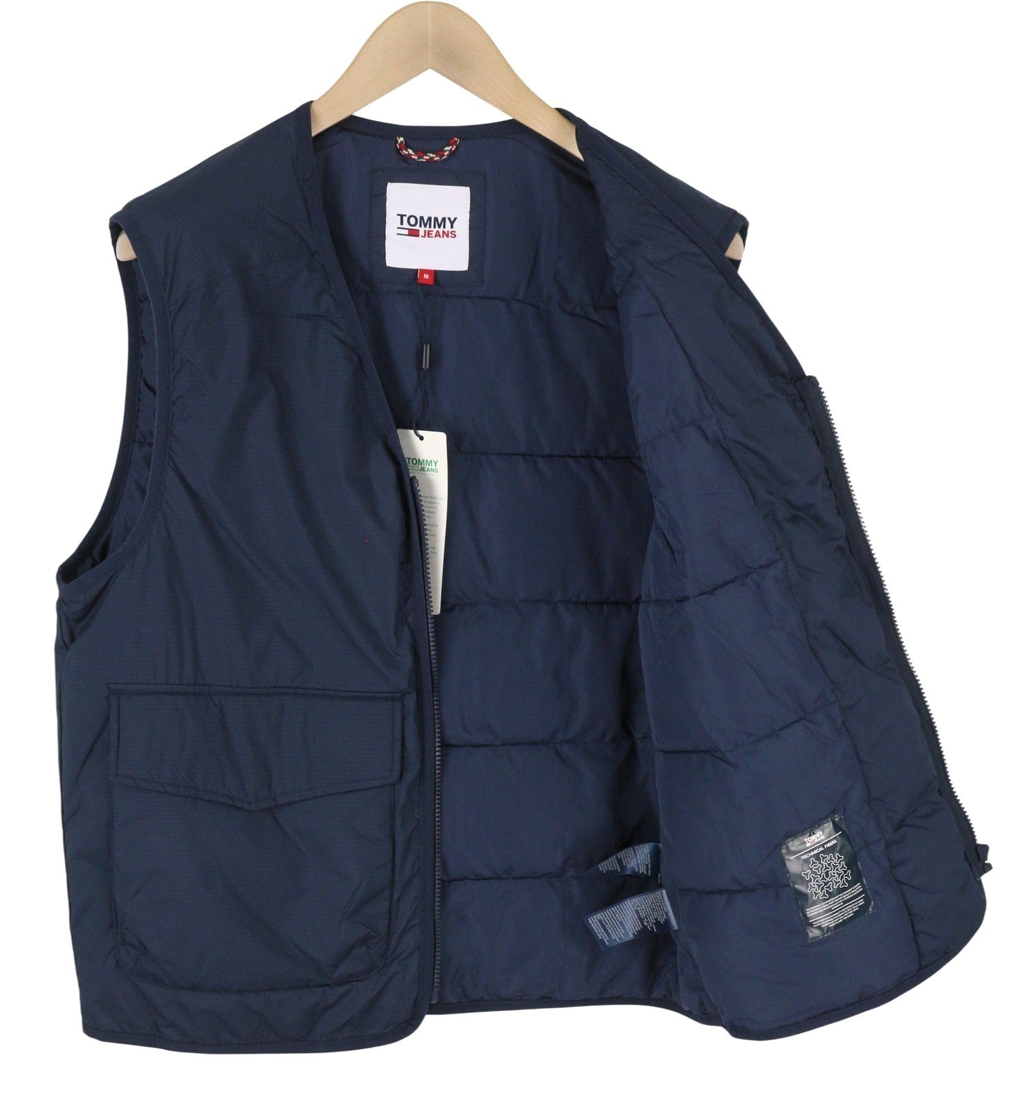 Tommy Jeans Men Waistcoat M Dark Blue Padded Patch Pockets V-Neck Vest