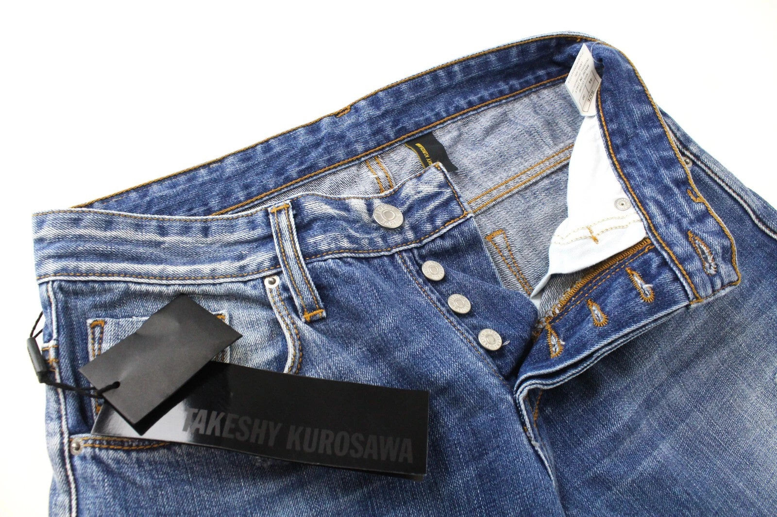 TAKESHY KUROSAWA Men Jeans W30 Cotton Button-Fly Slim Distressed Aged Look
