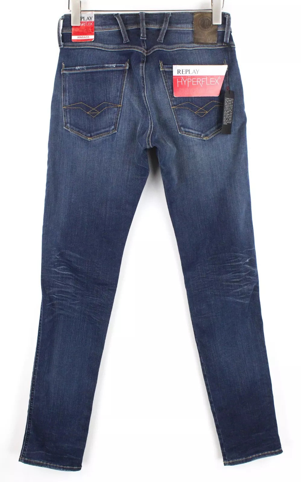 REPLAY Anbass Hyperflex Men Jeans W28/L34 Blue Slim Zip-Fly Faded Out Stretch