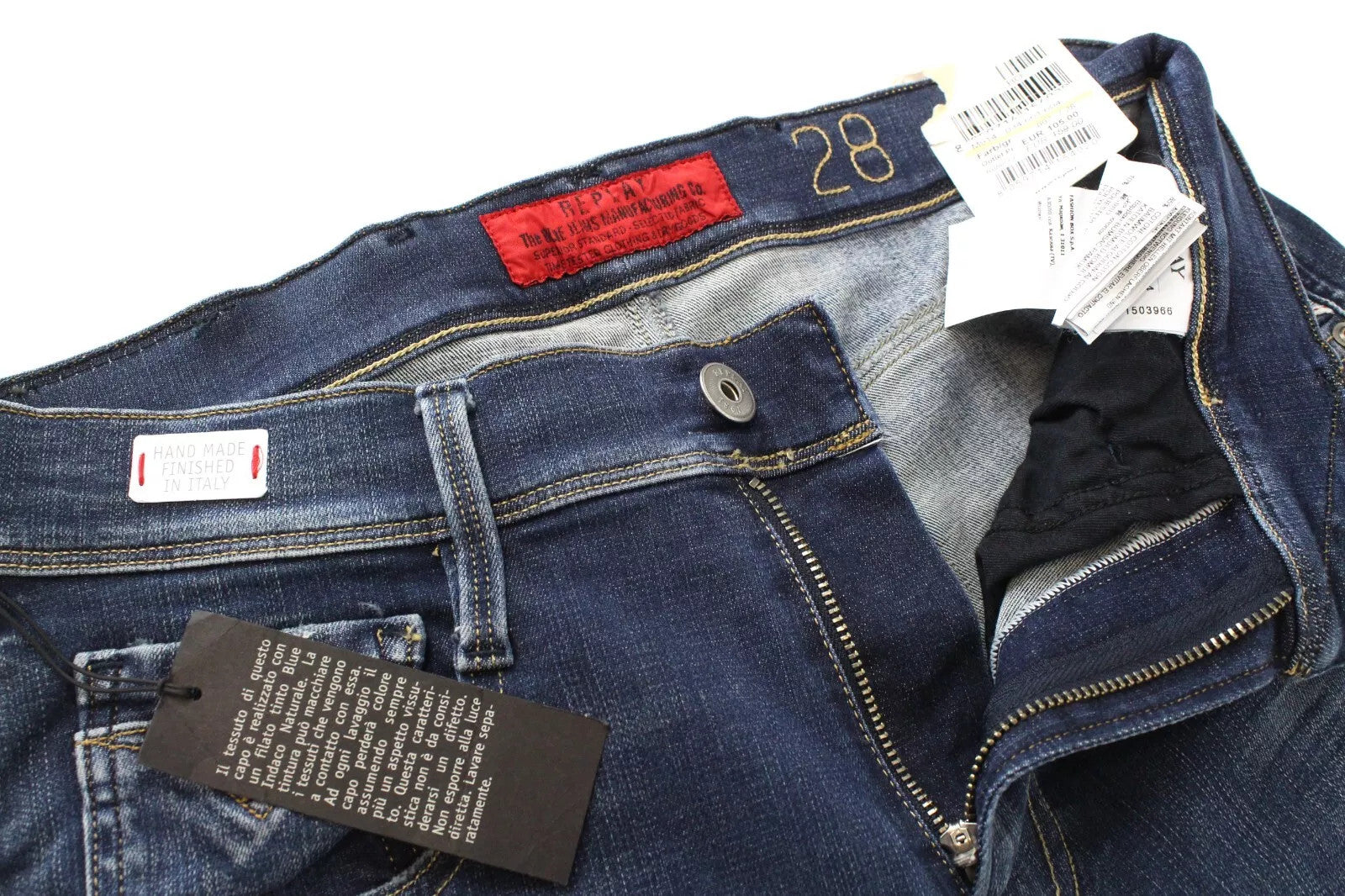 REPLAY Anbass Hyperflex Men Jeans W28/L34 Blue Slim Zip-Fly Faded Out Stretch