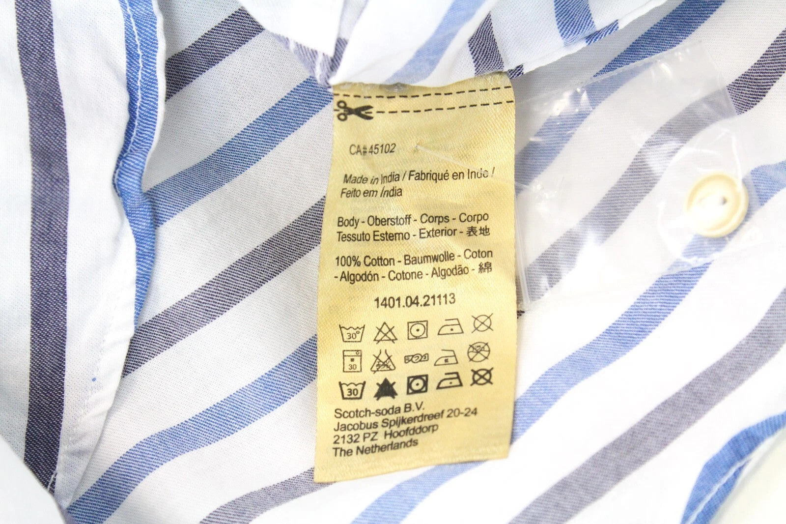 SCOTCH & SODA Men Shirt M Short Sleeve Striped Patched Pocket Collared Canvas