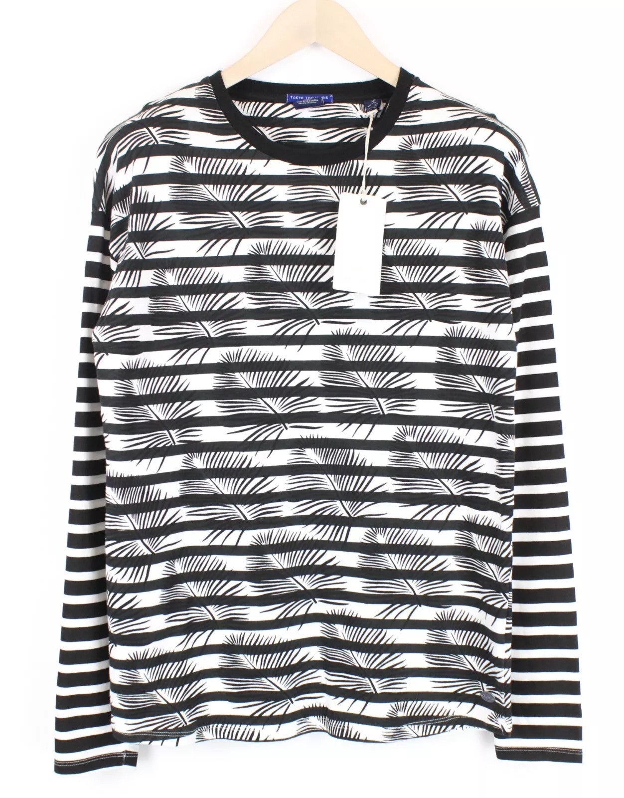 SCOTCH & SODA Men Sweatshirt M Leaf Striped Pattern Crew Neck Black White