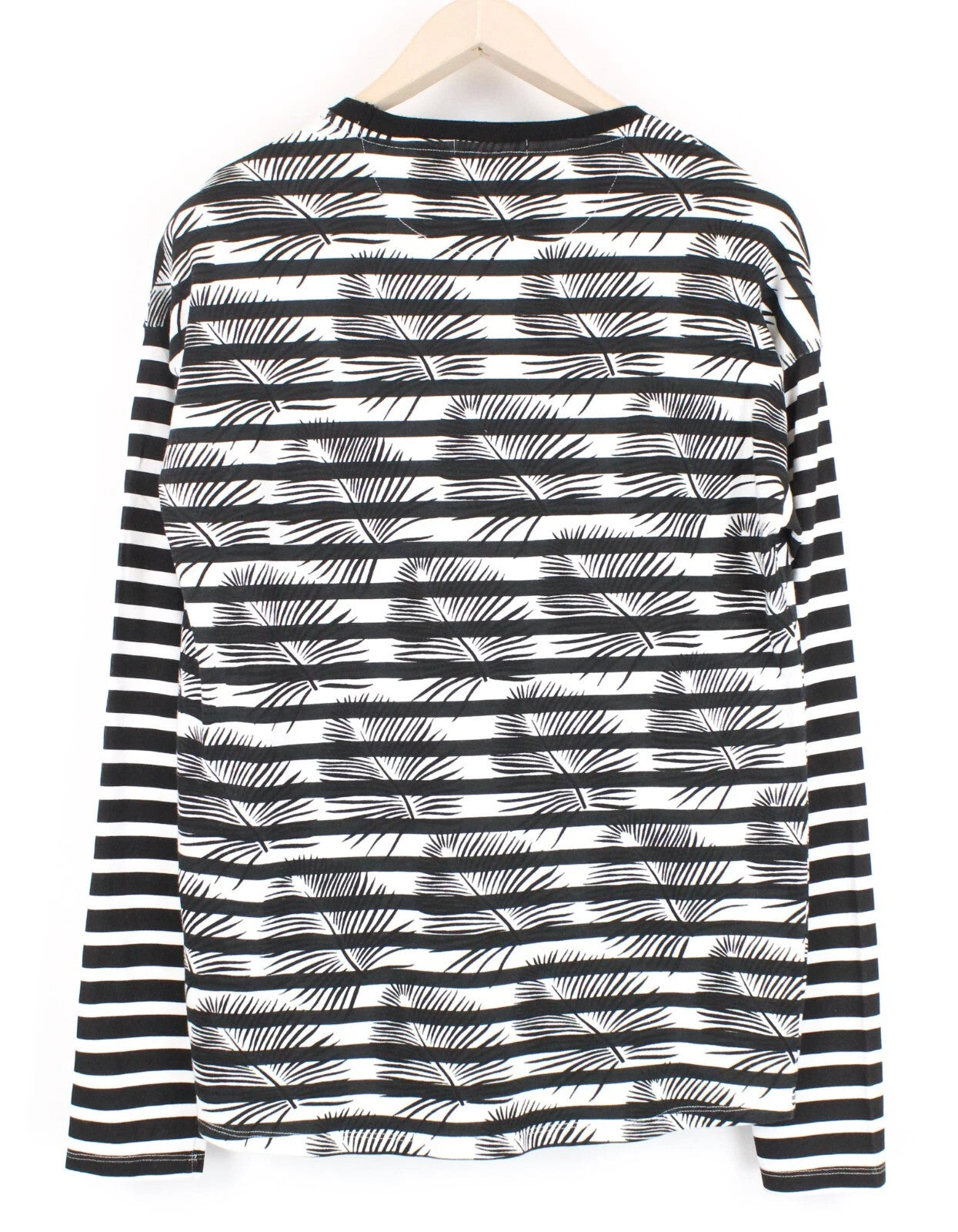 SCOTCH & SODA Men Sweatshirt M Leaf Striped Pattern Crew Neck Black White