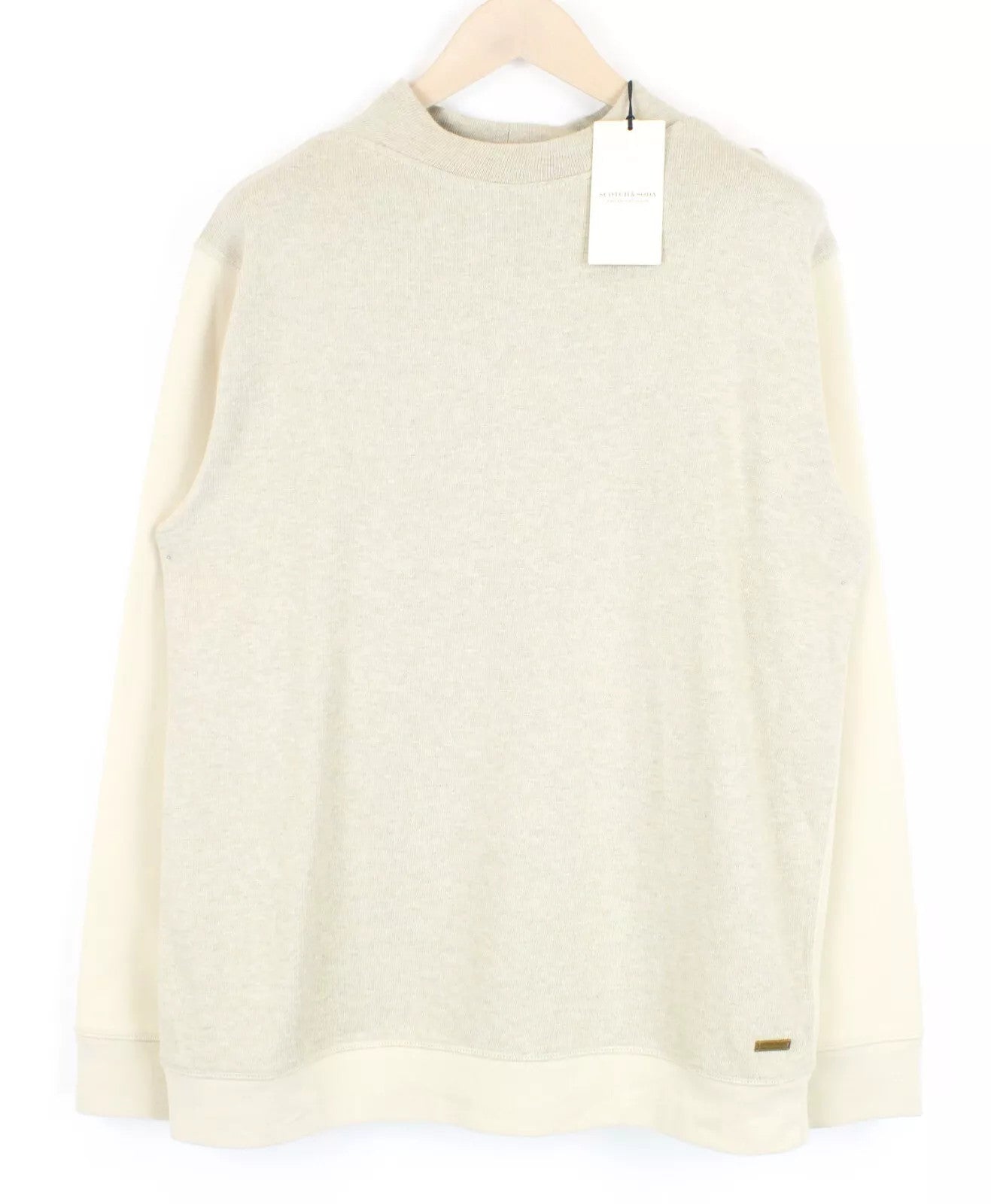 SCOTCH & SODA Men Sweatshirt 2XL Contrasting Pattern Beige Crew Neck Cotton