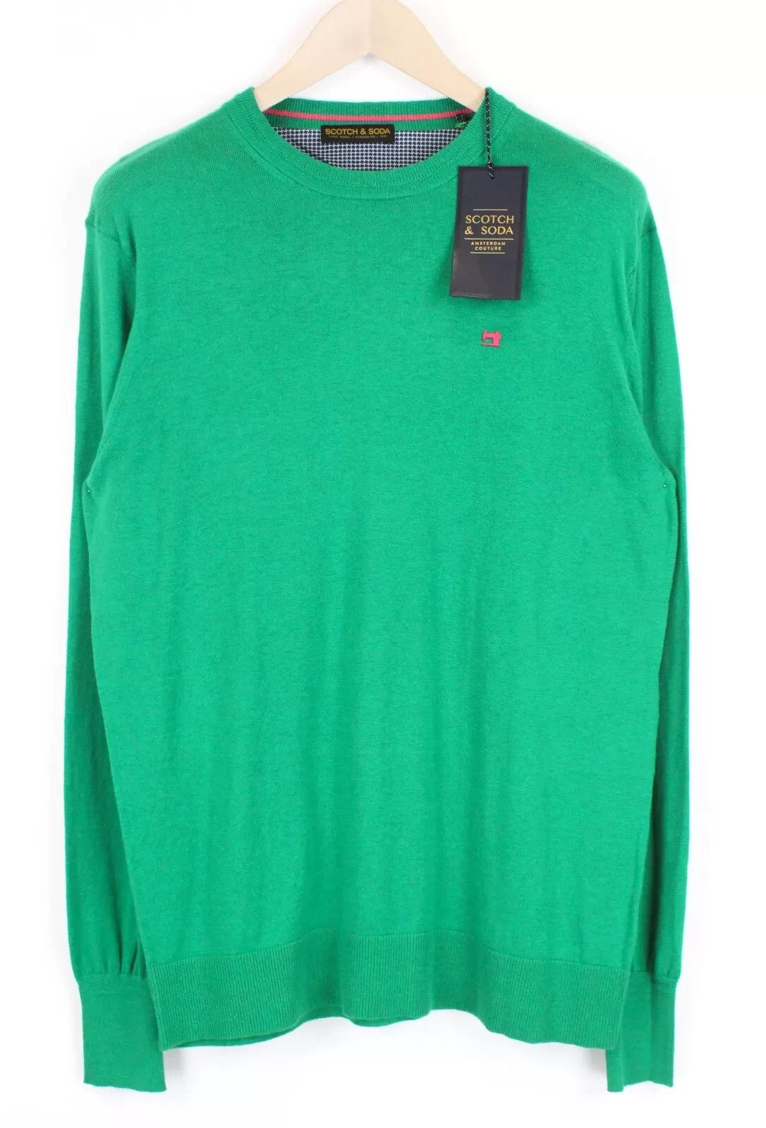 SCOTCH & SODA Men Jumper L Tight-Knit Sweater Green Wool Blend Embroidered
