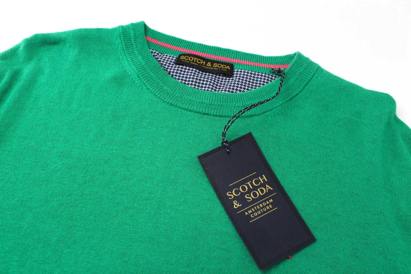 SCOTCH & SODA Men Jumper L Tight-Knit Sweater Green Wool Blend Embroidered