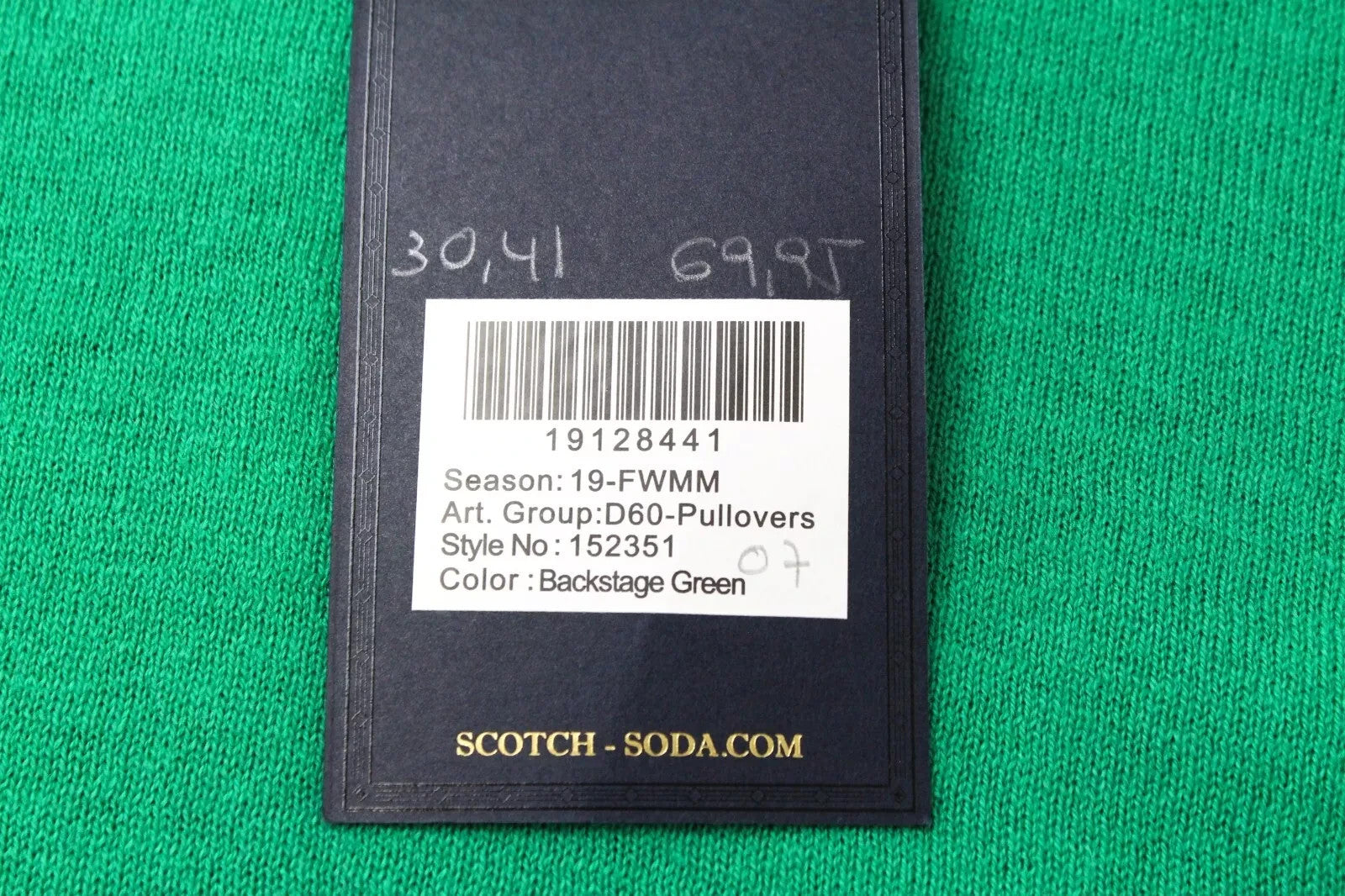 SCOTCH & SODA Men Jumper L Tight-Knit Sweater Green Wool Blend Embroidered
