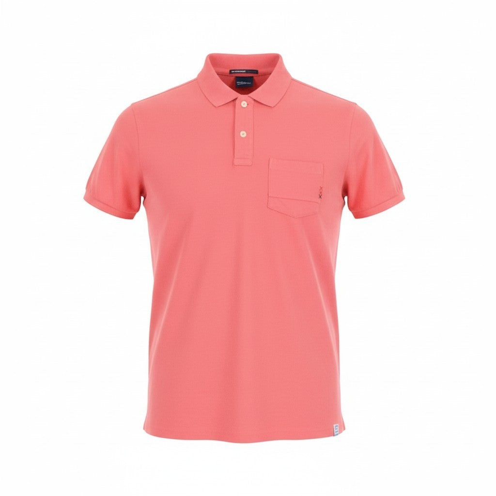 SCOTCH & SODA Men T-Shirt S Spread Collar Polo Style Pink Pocketed Short Sleeve