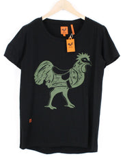 GOOD GENES Men T-Shirt L Rooster Printed Pure Cotton Black Logo Short Sleeve