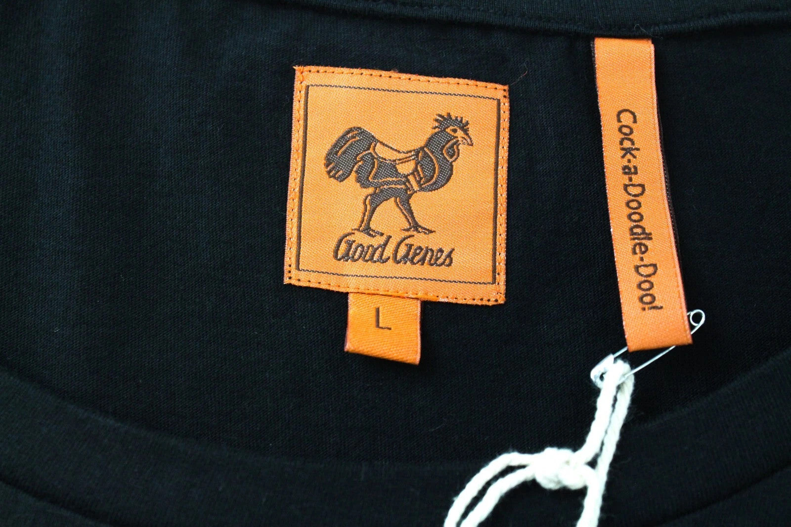 GOOD GENES Men T-Shirt L Rooster Printed Pure Cotton Black Logo Short Sleeve