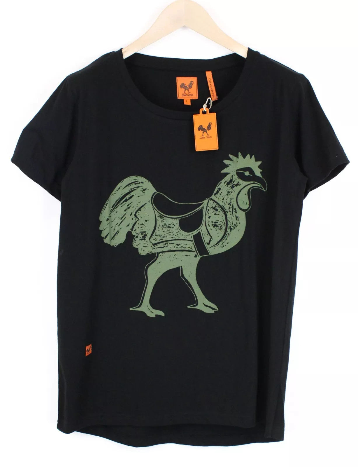 GOOD GENES Men T-Shirt XL Pure Cotton Black Rooster Printed Logo Short Sleeve