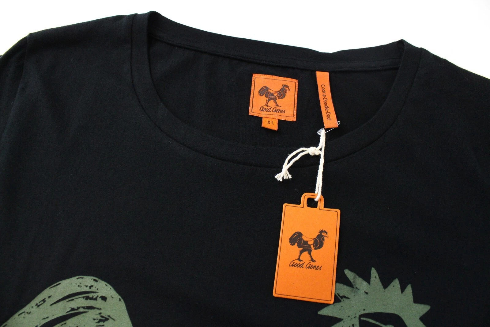 GOOD GENES Men T-Shirt XL Pure Cotton Black Rooster Printed Logo Short Sleeve