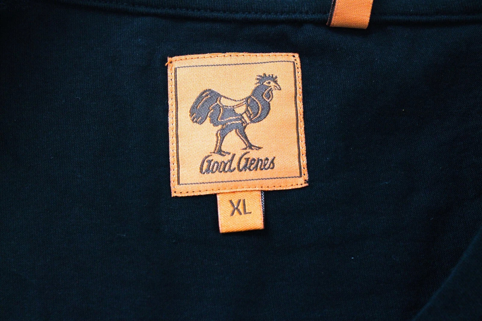 GOOD GENES Men T-Shirt XL Pure Cotton Black Rooster Printed Logo Short Sleeve