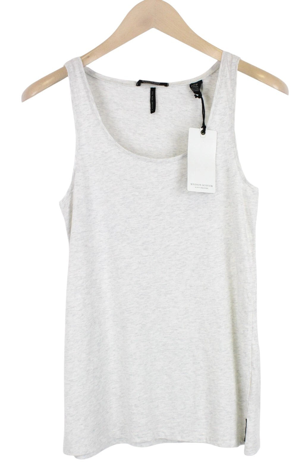 MAISON SCOTCH Women Top XS Grey Melange Crew Cotton Sleeveless Lightweight