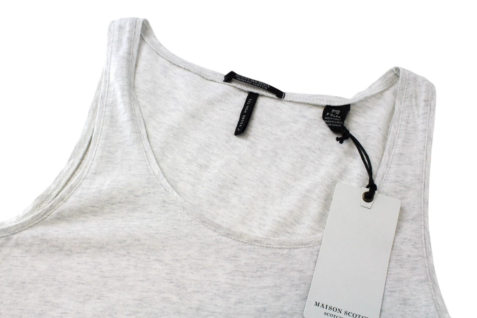 MAISON SCOTCH Women Top XS Grey Melange Crew Cotton Sleeveless Lightweight