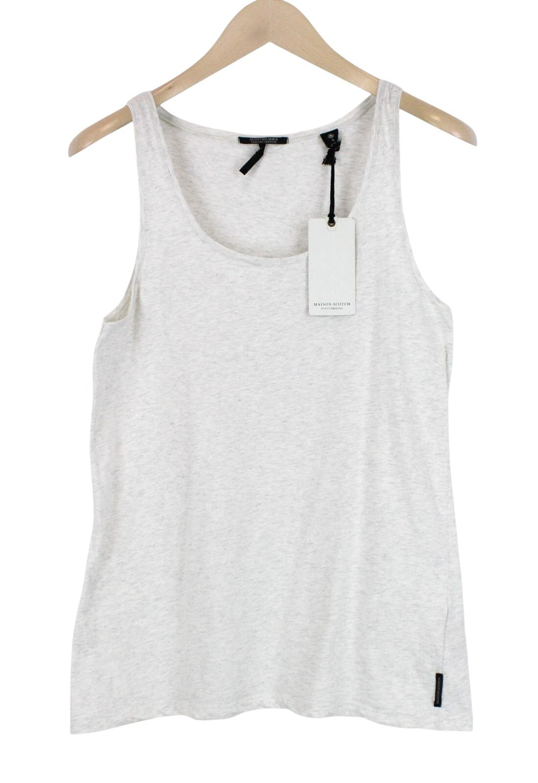 MAISON SCOTCH Women Top L Crew Neck Cotton Sleeveless Melange Grey Lightweight