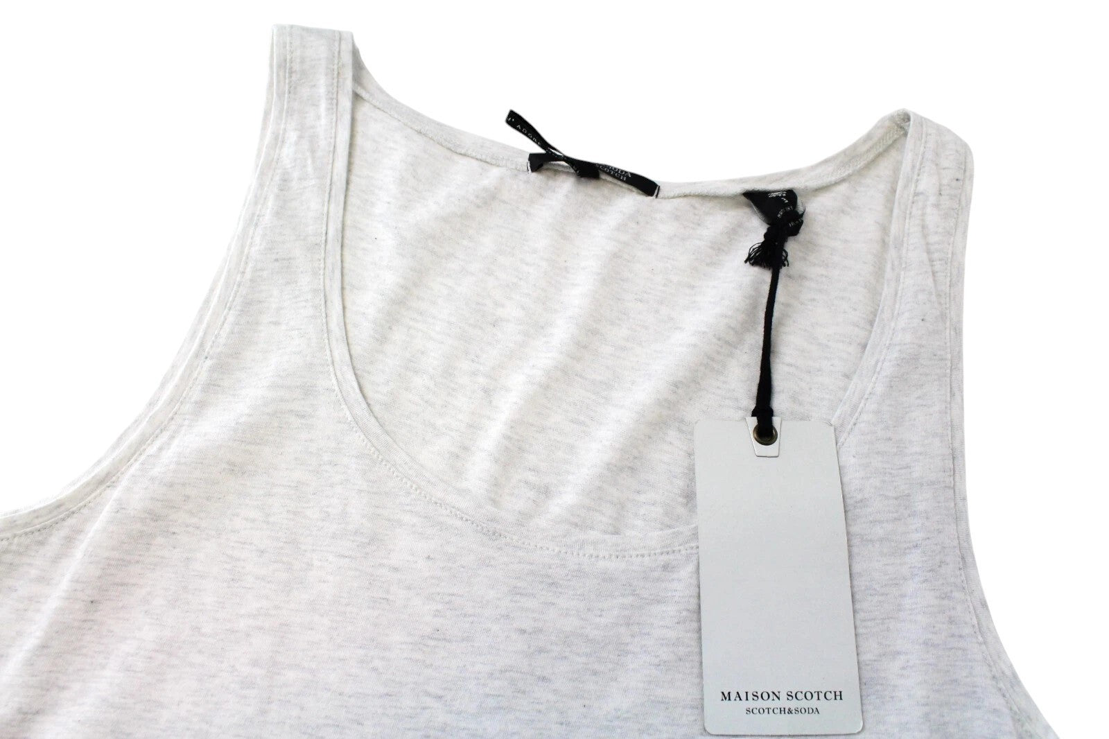 MAISON SCOTCH Women Top L Crew Neck Cotton Sleeveless Melange Grey Lightweight