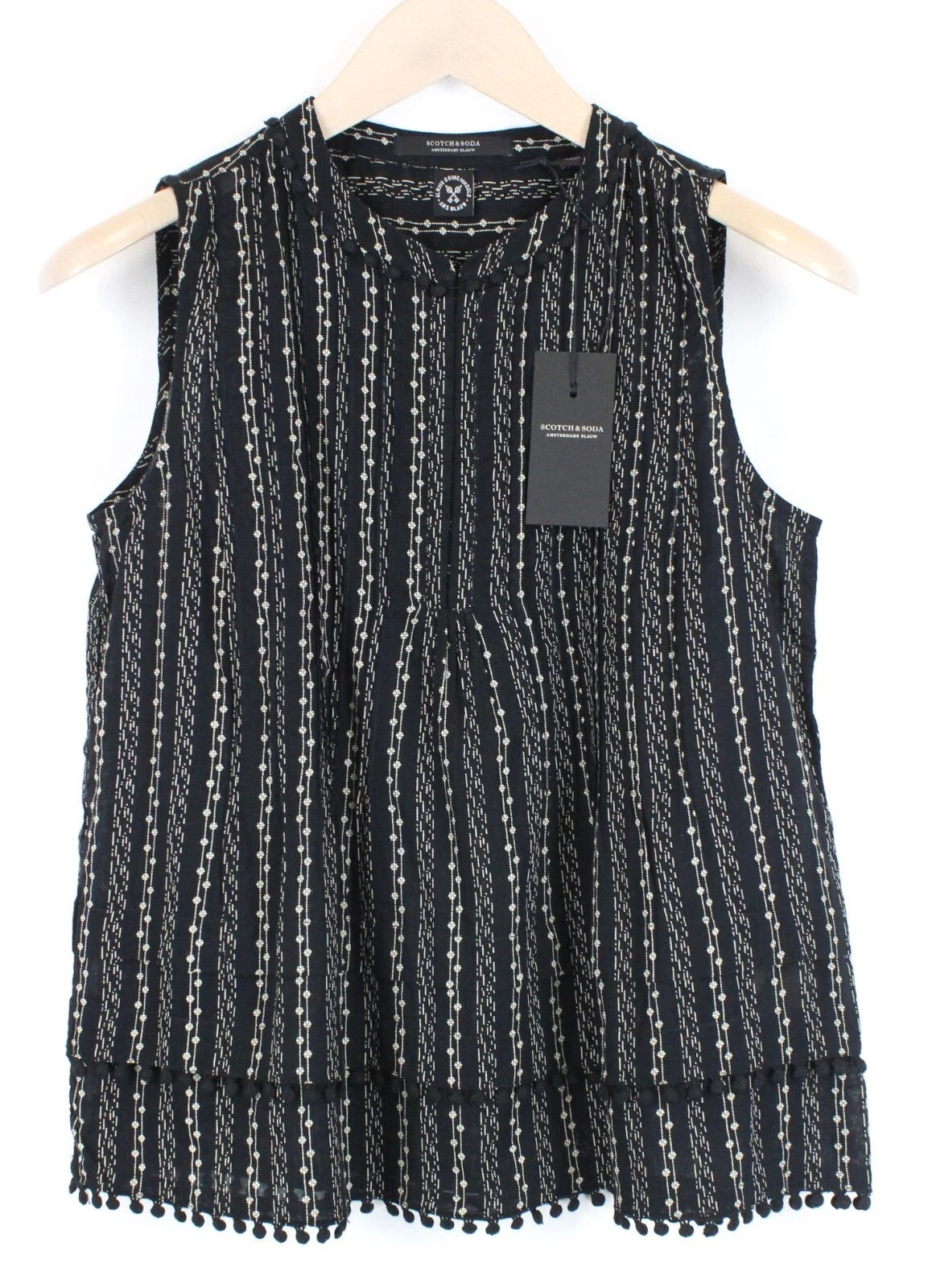 MAISON SCOTCH Women Top XS Hook & Loop Closure Floral Cropped Tasselled