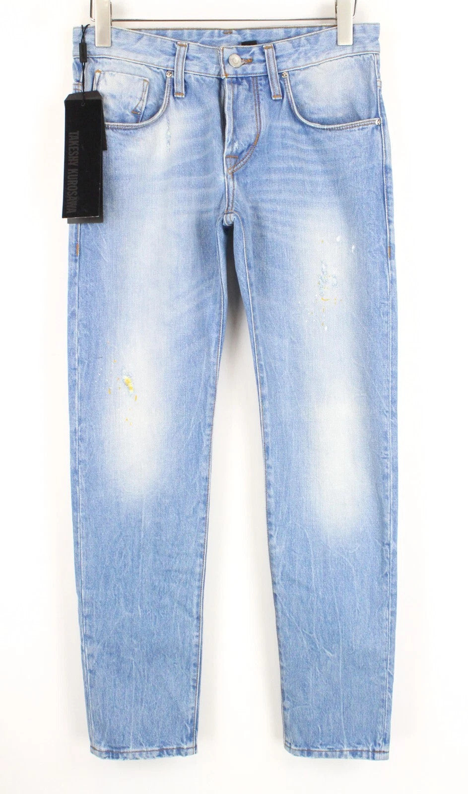 TAKESHY KUROSAWA Men Jeans W30 Stained Distressed Washed Out Slim Button-Fly