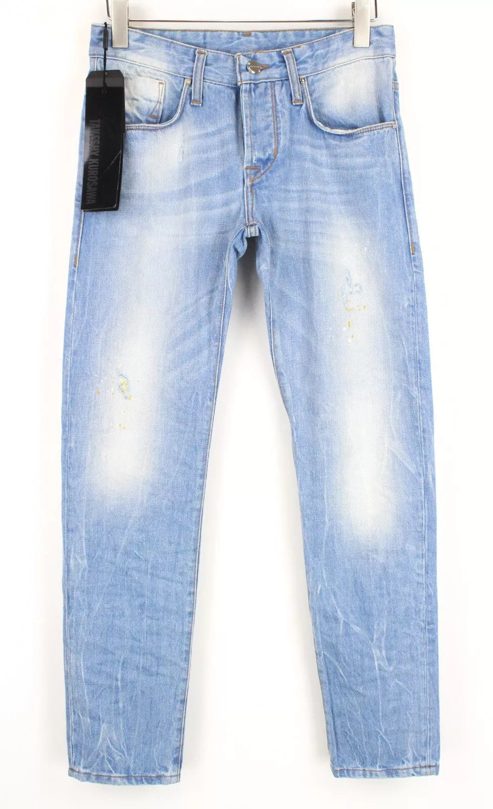 TAKESHY KUROSAWA Men Jeans W30 Painted Stained Distressed Slim Button-Fly