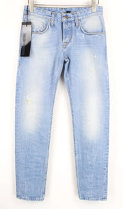 TAKESHY KUROSAWA Men Jeans W30 Slim Fit Blue Denim Painted Stained Distressed