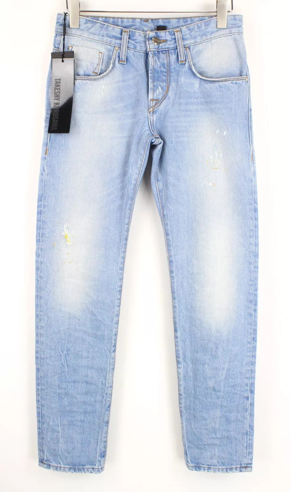 TAKESHY KUROSAWA Men Jeans W30 Slim Fit Blue Denim Painted Stained Distressed