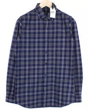 DENHAM Men Shirt S Pocket Button-Up Woven Grey Blue Marl Spread Collared Casual