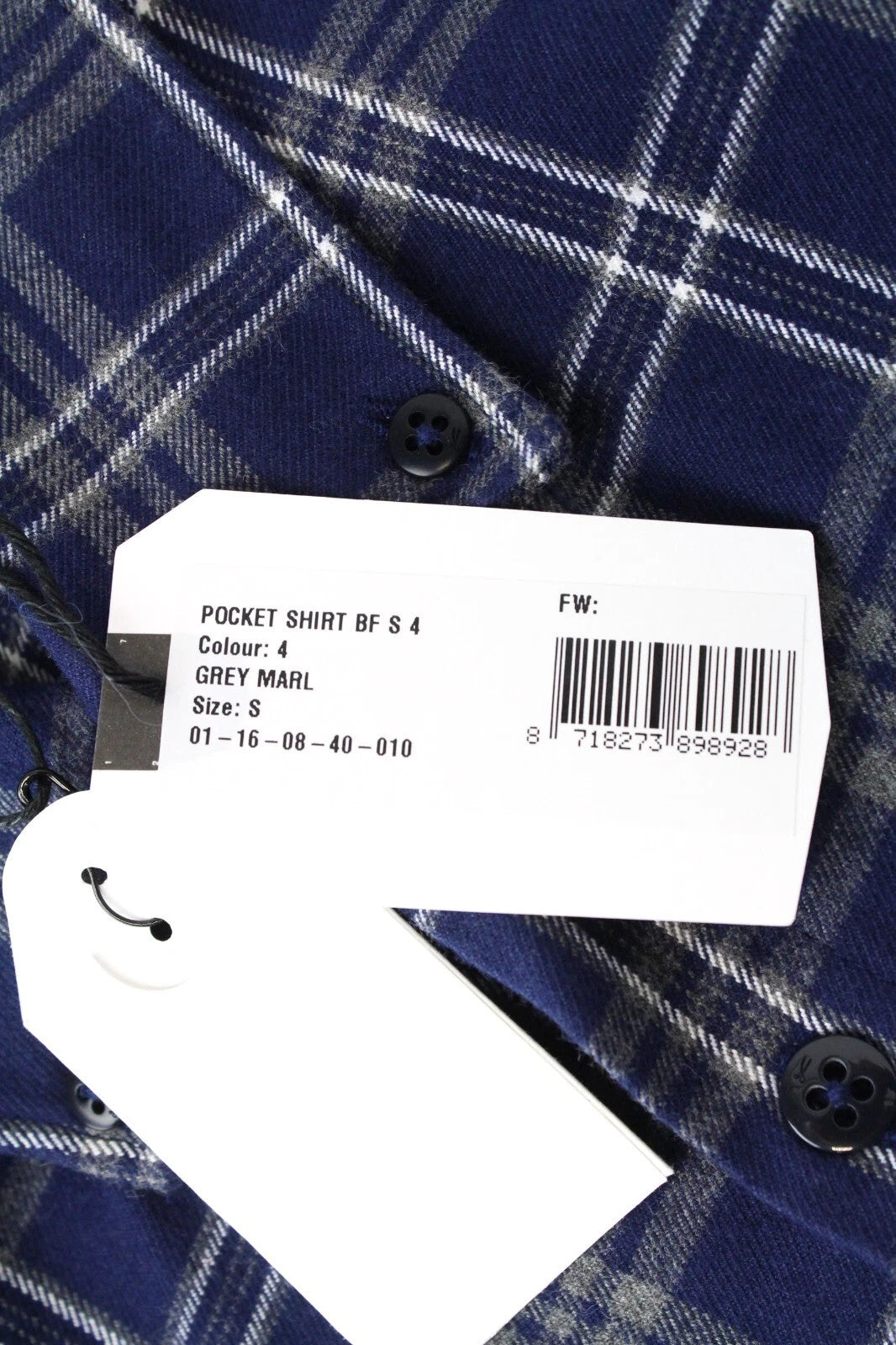 DENHAM Men Shirt S Pocket Button-Up Woven Grey Blue Marl Spread Collared Casual