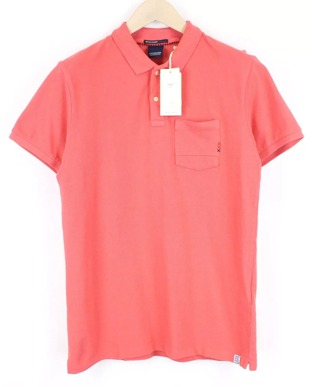 SCOTCH & SODA Men T-Shirt M Short Sleeve Polo-Styled Pink Collared Pure Cotton