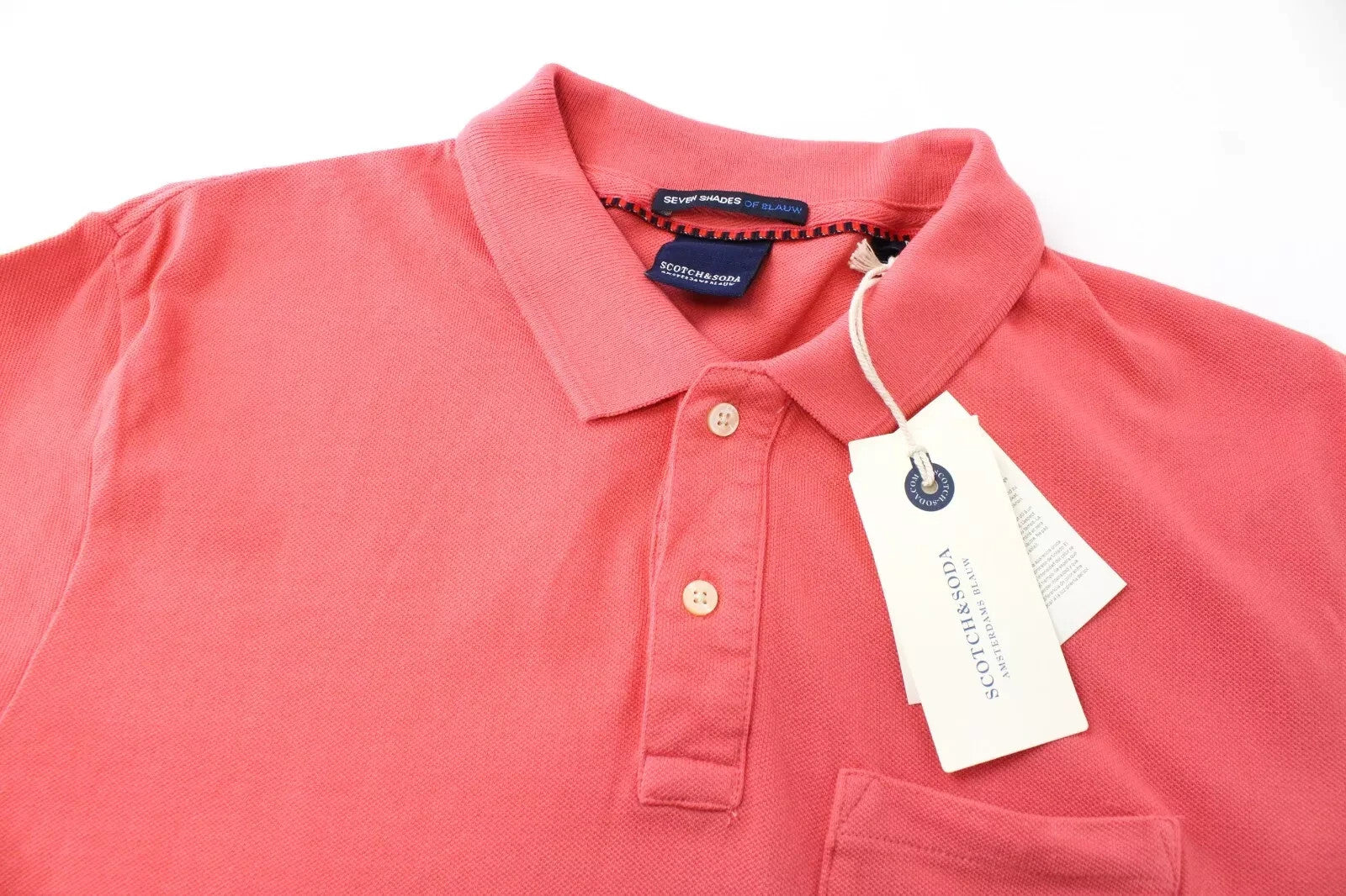 SCOTCH & SODA Men T-Shirt M Short Sleeve Polo-Styled Pink Collared Pure Cotton