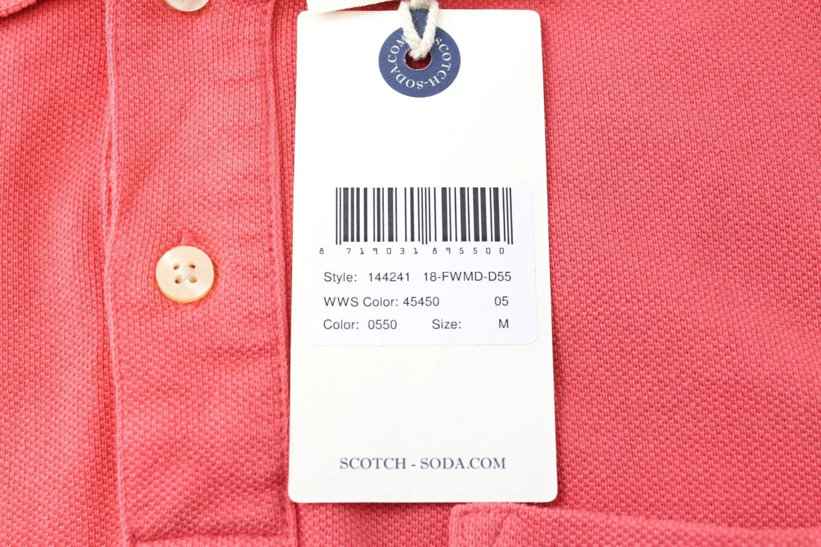 SCOTCH & SODA Men T-Shirt M Short Sleeve Polo-Styled Pink Collared Pure Cotton