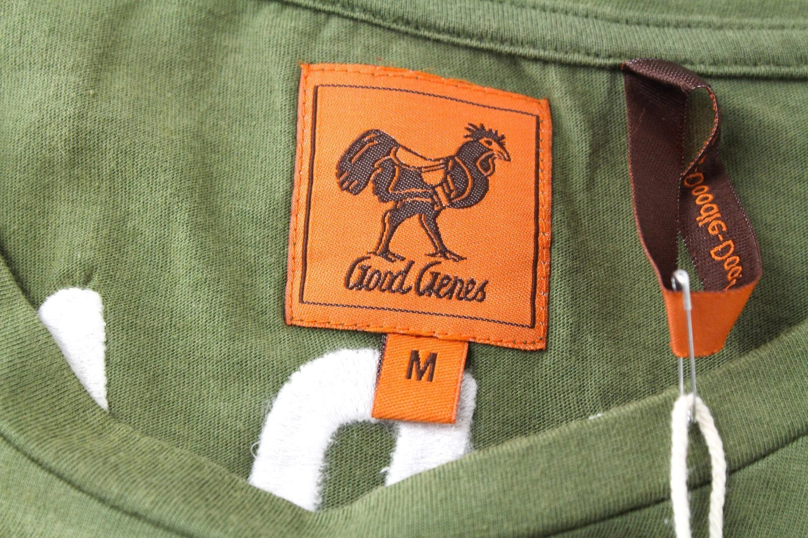 GOOD GENES Men T-Shirt M Rooster Logo Jersey Printed Khaki Green Crew Neckline