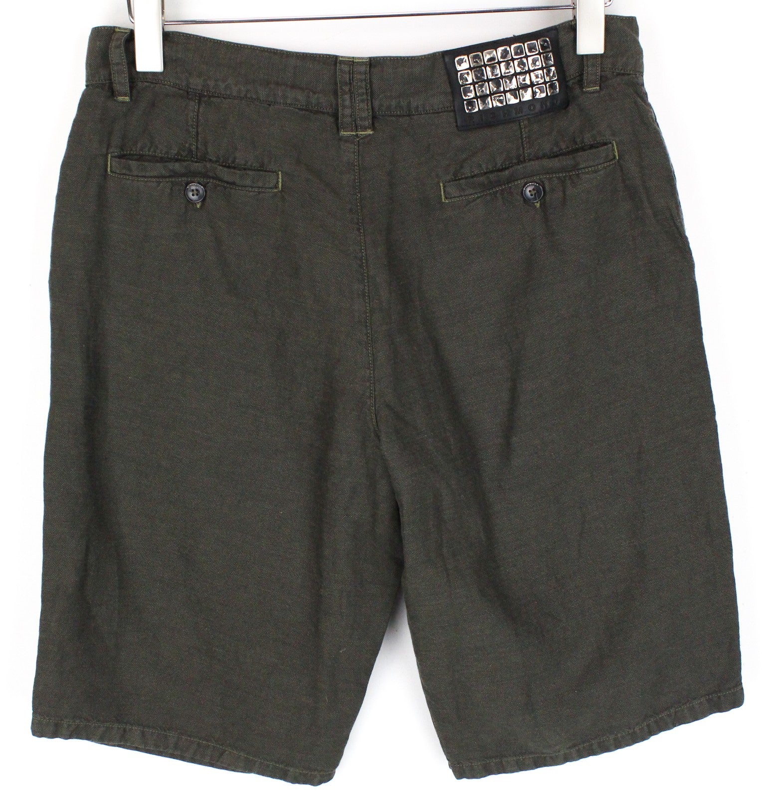 RICHMOND  Men Shorts 48 W32 Green Cotton Linen Summer Flat Front Slit