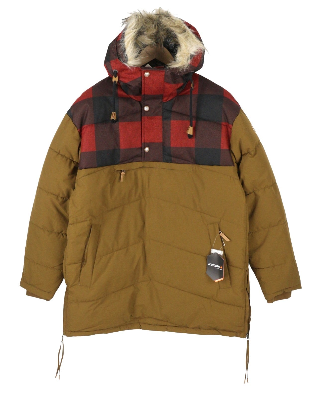 ICEPEAK Alabaster Men Jacket EU48 Brown Plaid Hooded Quilted Anorak
