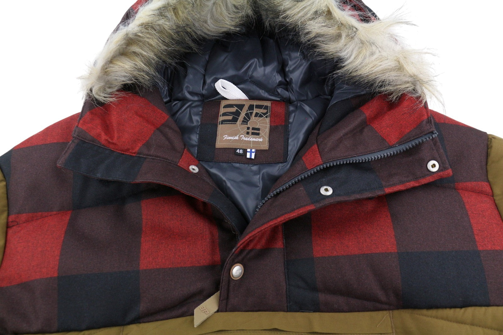 ICEPEAK Alabaster Men Jacket EU48 Brown Plaid Hooded Quilted Anorak