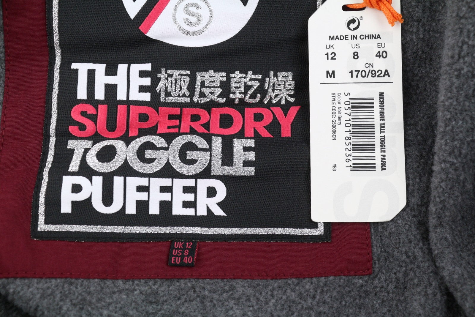 SUPERDRY Microfibre Tall Toggle Parka Women Jacket EU40 Burgundy Quilted Hood